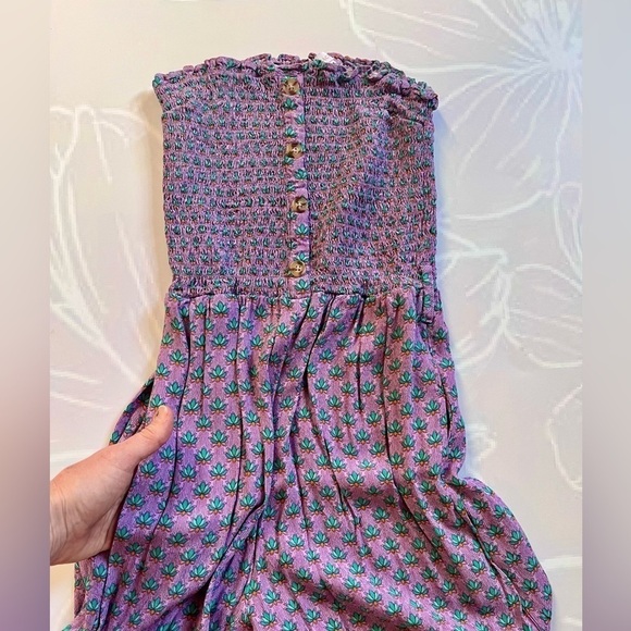 OLIVACEOUS STRAPLESS PURPLE FLORAL JUMPER | SIZE SMALL - Picture 5 of 6